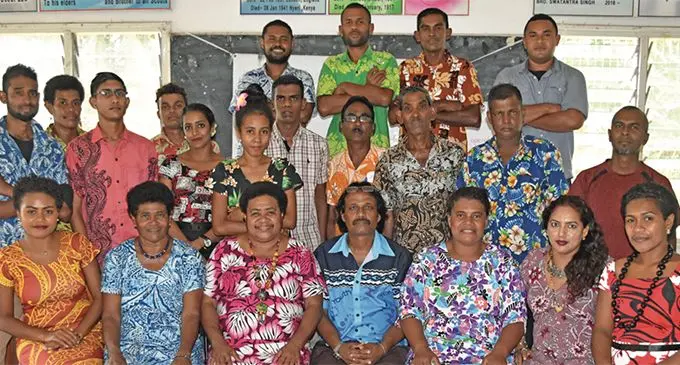 Ministry of Youth and Sports Macuata youth administrator Shalendra Bishwa (sitting fourth from left) with the participants at Fiji Scouts Association hall in Labasa on April 12, 2019. Photo: Shratika Naidu