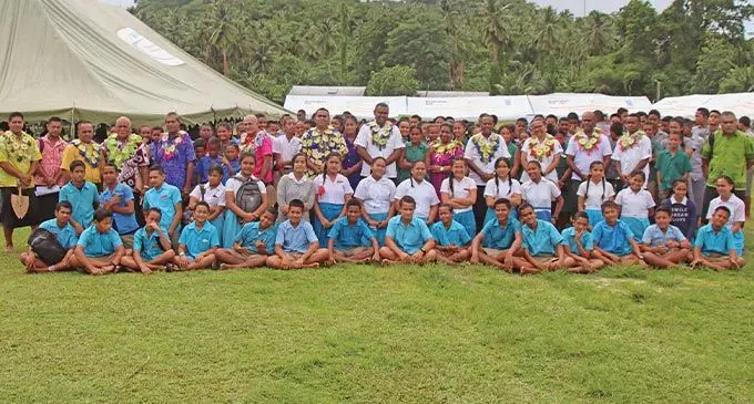 The Rights, Empowerment and Cohesion (REACH) Mission team with students from schools on the island of Rotuma. Photo: Josefa Babitu