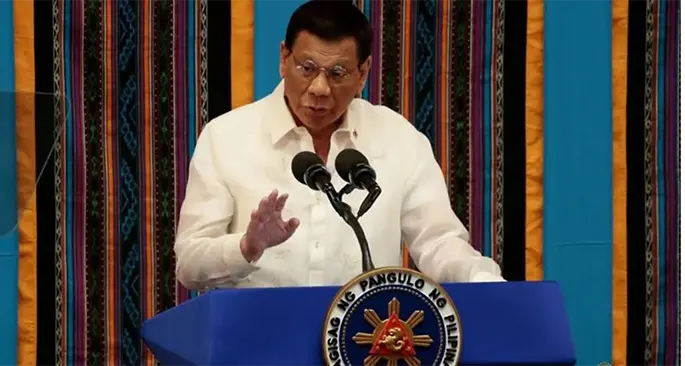  Philippine President Rodrigo Duterte gestures during his fourth State of the Nation Address at the Philippine Congress in Quezon City, Metro Manila, Philippines.