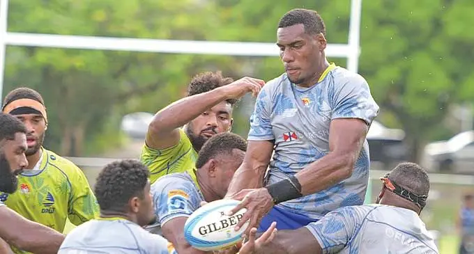 Swire Shipping Fijian Drua lock Mesake Vocevoce wins a lineout ball during training in Suva on February 9, 2024. Photo: Ronald Kumar