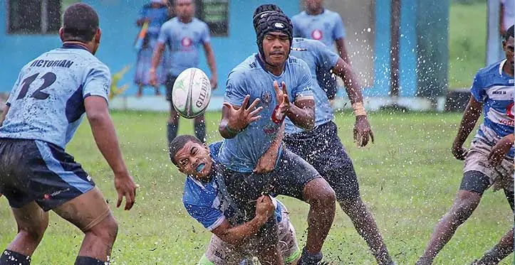 Queen Victoria School Under-18 players keep possession against St John’s College in the Eastern Zone clash in Cawaci, Ovalau on June 3, 2023. Photo: Manhar Vithal