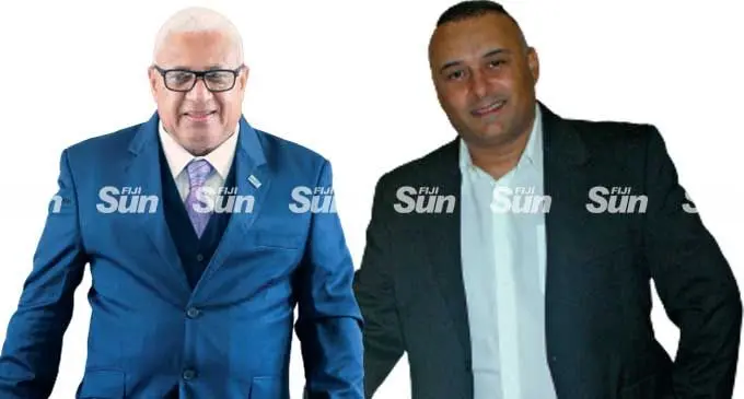 Prime Minister Voreqe Bainimarama in Suva on April 5, 2022, outside Parliament(Left) Ajay Bhai Amrit.  (Right) .  Photo: Ronald Kumar