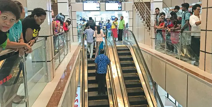 The people of Labasa are fascinated with the escalator at the Gurbachan Singh Mall on August 6, 2019. Photo: Laisa Lui