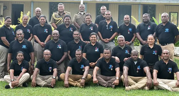 The medical platoons, who were part of the Fiji Batch contribution to the Level One Plus Medical Facilities who arrived yesterday after their service with the United Nation Disengagement  Observer Force (UNDOF) in the Golan Heights. They are pictured with Director of Peace Support and Operation (RFMF), Lieutenant-Colonel Pacolo Luveni (Back, second from left). 