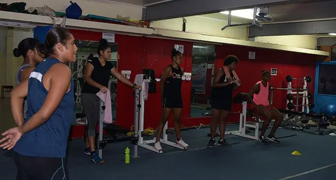 Fijian Pearls squad members during a gym session at the Fiji Police gym in Nasese. Photo: Simione Haravanua