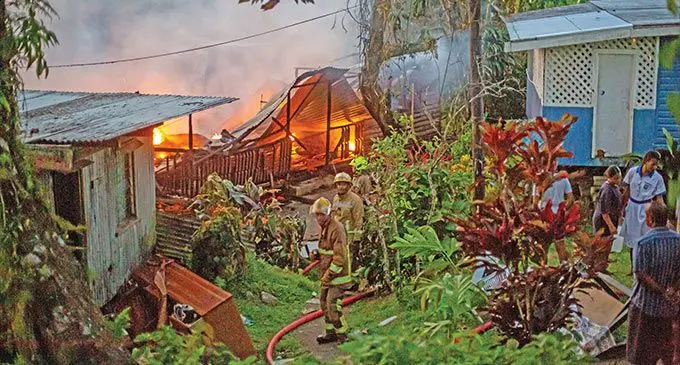 Firefighters trying to extinguish the fire at Nadonumai, Lami, on September 14, 2022. Photo: Leon Lord