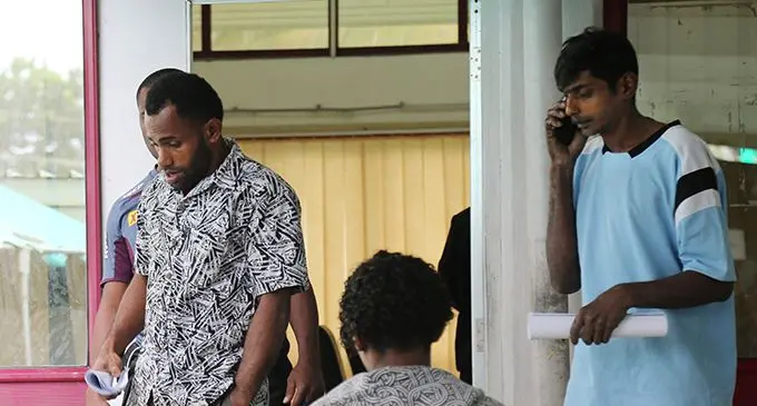 Mikeli Waqa and Shelvin Jain outside the Nasinu Magistrates Court on April 22, 2019. Photo: Ashna Kumar