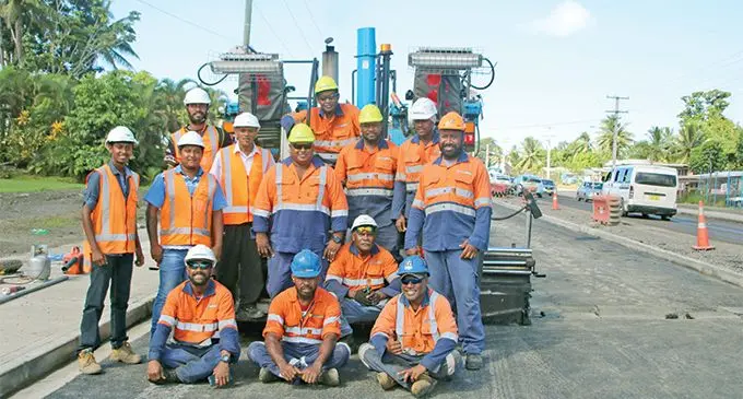 Fiji Roads Authority engineers and contractors at the site. Photo: Fiji Roads Authority
