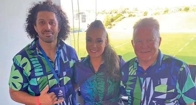 From left: Technical commentator Sam Wykes, sideline commentator Lailanie Burnes, and lead commentator Greg Clarke.