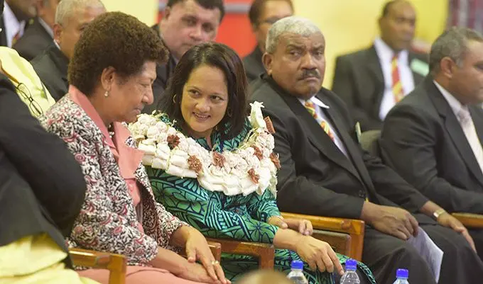 From left: SODELPA MP Ro Teimumu Kepa, Minister for Education, Heritage and Arts Rosy Akbar and Fijian Teachers Assocition president Netani Druavesi during the FTA 85th Annual Delegates Conference on April 23, 2019. Photo: Ronald Kumar