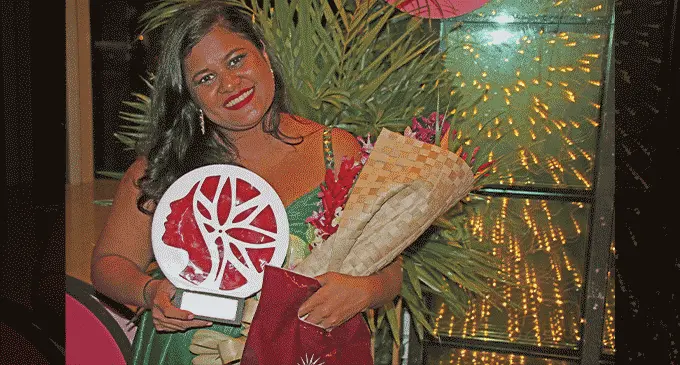 Vodafone Fiji Information Technology Engineer, Pauline Aradhna after receiving her awards. Photo: Sosiveta Korobiau