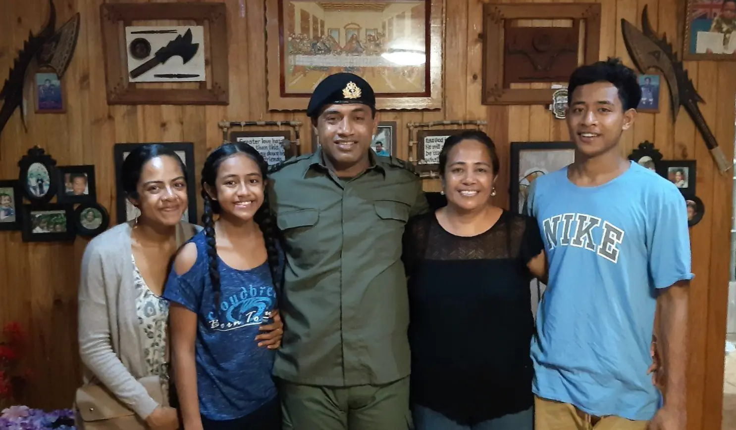 Commander Ledua Yaco with wife Pasepa Solvalu Yaco and their children before his departure to Sinai.
