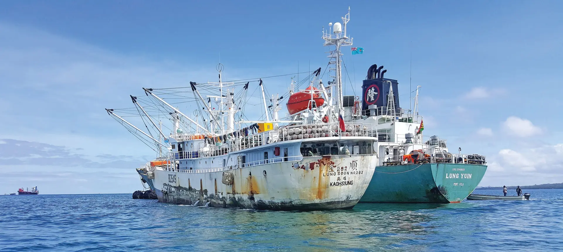 Fishing vessels berthed along the Suva Harbour.