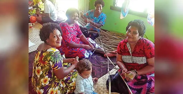 Soqosoqo Vakamarama Itaukei Cakaudrove (SVTC) Wailevu district members engaged in their ceiling mat weaving project. Photo: Sampras Anand