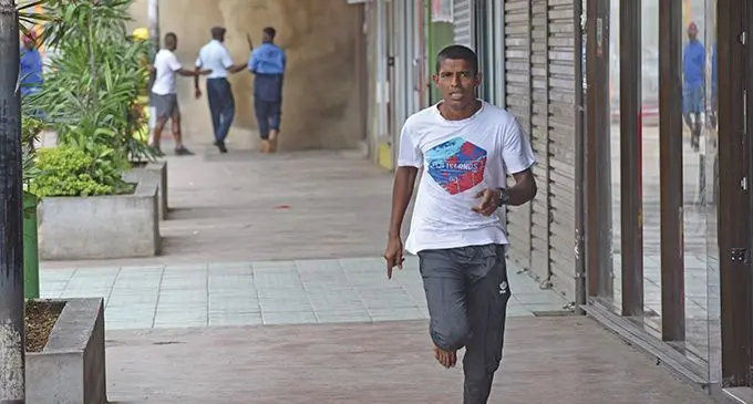 Mohammed Waseem makes his way to the National Fire Authority base in Labasa. Photo: Jone Salusalu