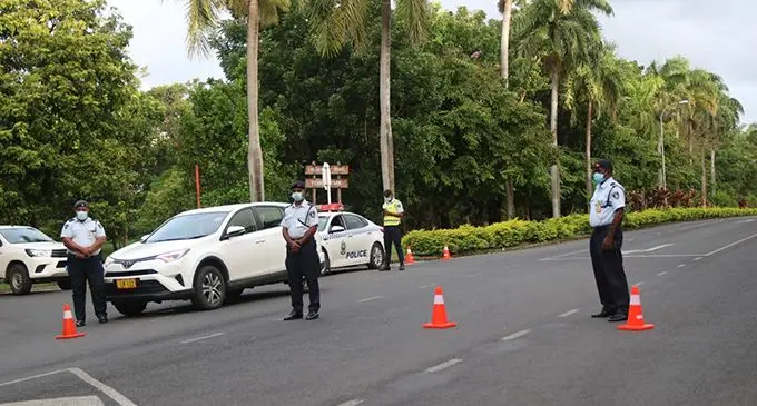 Police officers at the entrance to the Lautoka hospital. 
