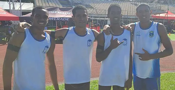 Natabua High School 4x400m relay team (from left) Setoki Turuva, Kemueli Biutanasau and Peni Bula. Photo: Waisea Nasokia
