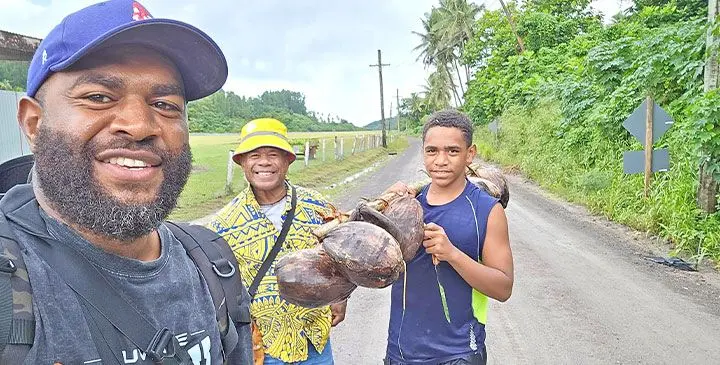 Apisai Caginakana Moce (left) during a recent visit to Kadavu.