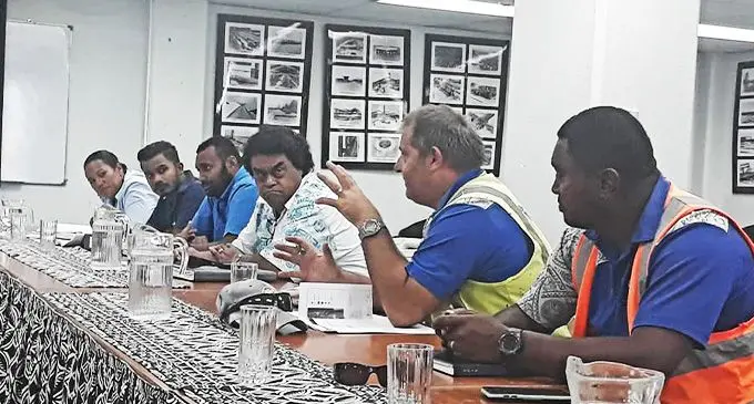 Stakeholders of port Mua-i-Walu 2 discuss a point during the stakeholders' meeting last week.