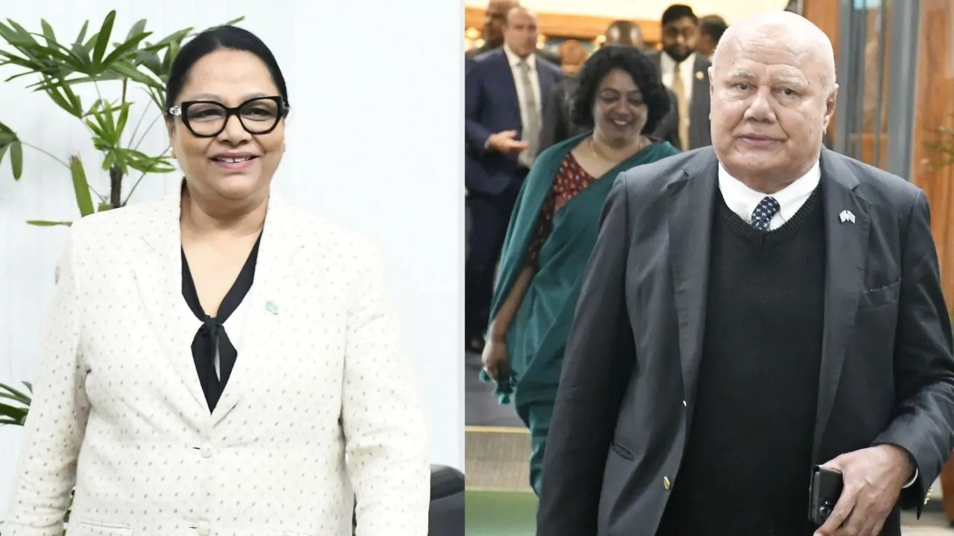 Opposition MP Premila Kumar and Minister for Tourism Viliame Gavoka outside Parliament on August 17, 2026.