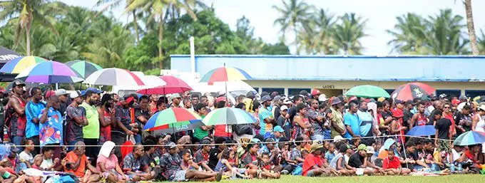 Where’s social distancing... rugby fans watching the Namosi and Naitasiri clash  at Thomson Park, Navua on August 8, 2020. Photo: Ronald Kumar