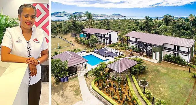 Tanoa Plaza Hotel Suva General Manager, Mere Rakoroi and an aerial view of Tanoa Rakiraki Hotel.