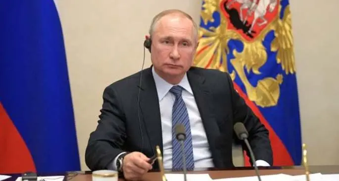 Russian President Vladimir Putin attends the G20 Extraordinary Virtual Leaders' Summit on COVID-19 via video link in Moscow, Russia, on March 26, 2020. (Kremlin photo)
