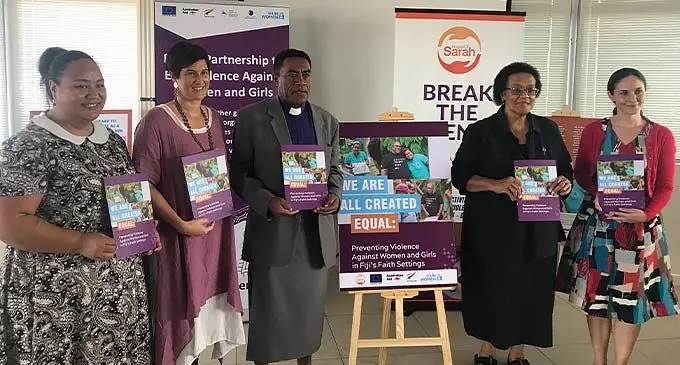 (From left-right) New Zealand High Commission’s development programme co-ordinator for gender, housing and social inclusion, Emma Christopher, Technical advisor for United Nation women, Abigail Erikson, principal of Davuilevu Theological college, Reverend Dr. Jolami Lasawa, Founder and Trustee, House of Sarah Reverend Sereima Lomaloma and Australian High Commission counsellor and development, Sophie Temby during the launch of the “We are all created Equal” paper in Suva on November 28, 2022 . Photo: Jone Salusalu
