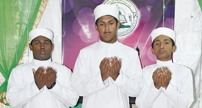 From left: Sheik Numaan, 14, Mohammmed Rishan, 16 and Zubair Dean, 13 during the Prophet Muhammad’s birthday Jalsa at the Ma’unatul Islam Association of Fiji’s Rifle Range Markaz in Lautoka on October 29, 2020. Photo: Waisea Nasokia