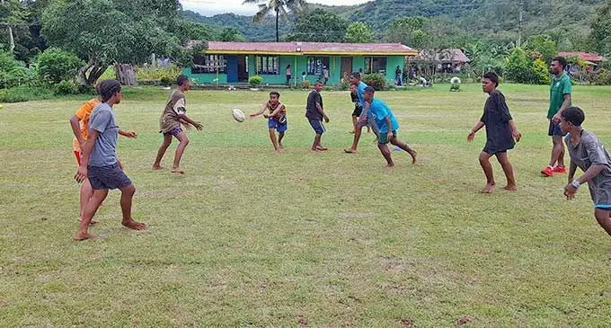 Bemana Catholic Junior Secondary School students taking part in a rugby league clinic with Vodafone Fiji Bati coaches. Photo: NRL Fiji