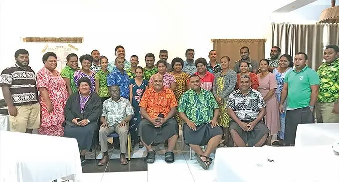 Ministry of Agriculture staff with Commissioner Northern Uraia Rainima (sitting-middle) during the disaster management response workshop at Galaxy Hotel and Apartments in Labasa on November 18, 2022. Photo: Shratika Naidu