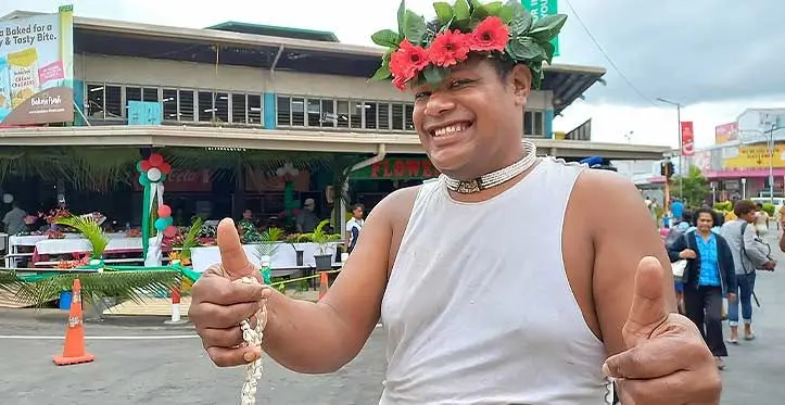 Suva Municipal Market vendor Penaia Ratabacaca 30, in front of the upgraded flower section of the market on July 4, 2023. Photo: Ronald Kumar