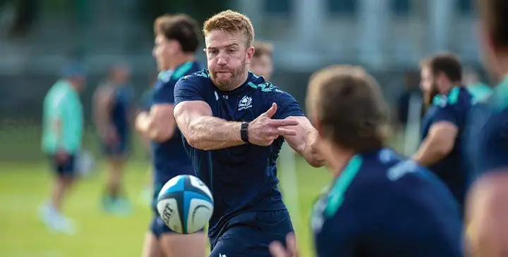 Scotland’s Kyle Steyn delivers a pass during the team’s first training session at Albert Park, Suva on July 7, 2025. Photo: Josua Buredua