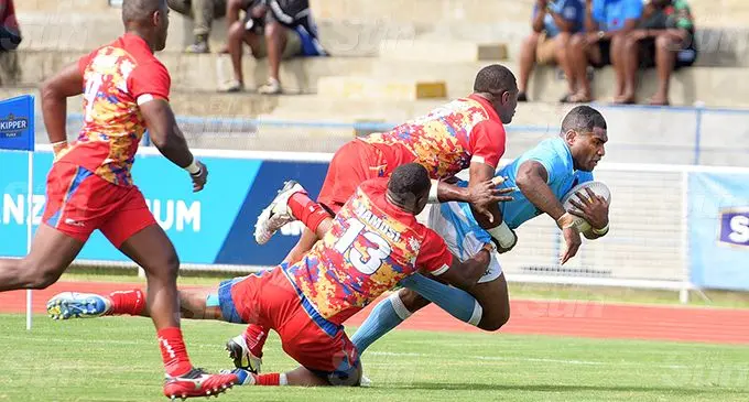 Ram Sami Suva halfback Leone Nawai (with ball) on his way to score a try against Namosi during the Skipper Cup Premiership clash at ANZ Stadium, Suva on September 5, 2020. Photo: Ronald Kumar