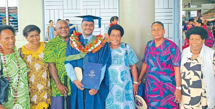 Etonia Tagicaki (fourth from left), with family members from Raralevu Village in Tailevu to witness his big day. Photo: Rariqi Turner