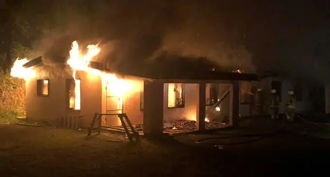 A home housing VOU Dance Fiji Ltd Dancers in Navo, Nadi, goes up in flames.  Photo:  Sachiko Soro/Facebook