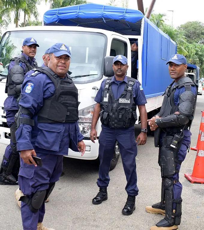 Some of the Police officers from the Police convoy at Albert Park. Photo: Ronald Kumar