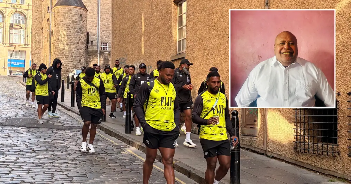 Flying Fijians players on their way to the University of Edinburgh in Scotland for their gym session on July 14, 2026.  Photo: FRU Media