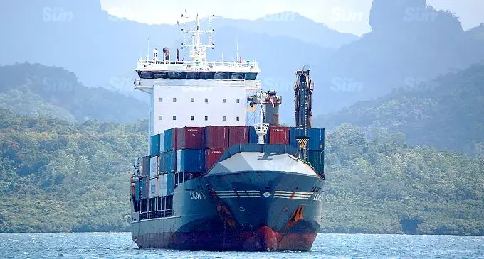 Matson’s cargo vessel LILOA II anchored in Suva Harbour. Photo: Leon Lord