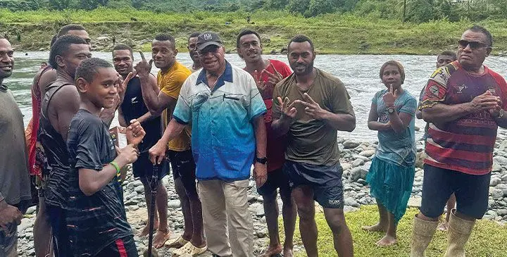 Prime Minister Sitiveni Rabuka with villagers of Waibasaga in Muaira, Naitasiri along the Wainimala River on April 11, 2025. Photo: JV Nadaubale/Facebook