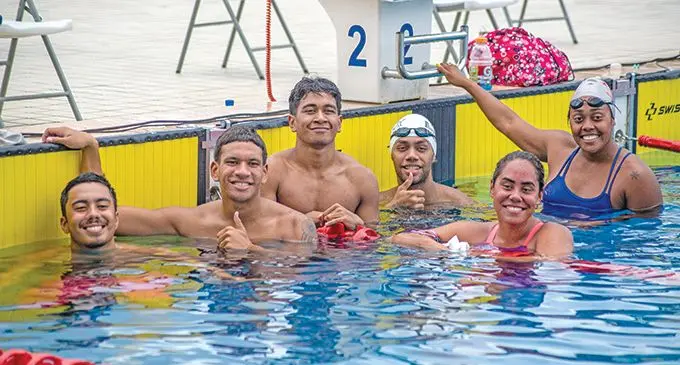 Members of the Fiji Swimming team at the Aquatic Centre  on February 13, 2021. Photo: Leon Lord