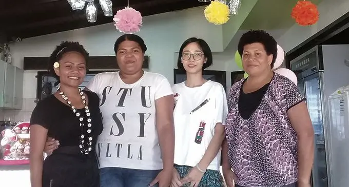Josie Zhou (third from left) with staff of Takia Restaurant on March 19, 2019. Photo: Karalaini Tavi