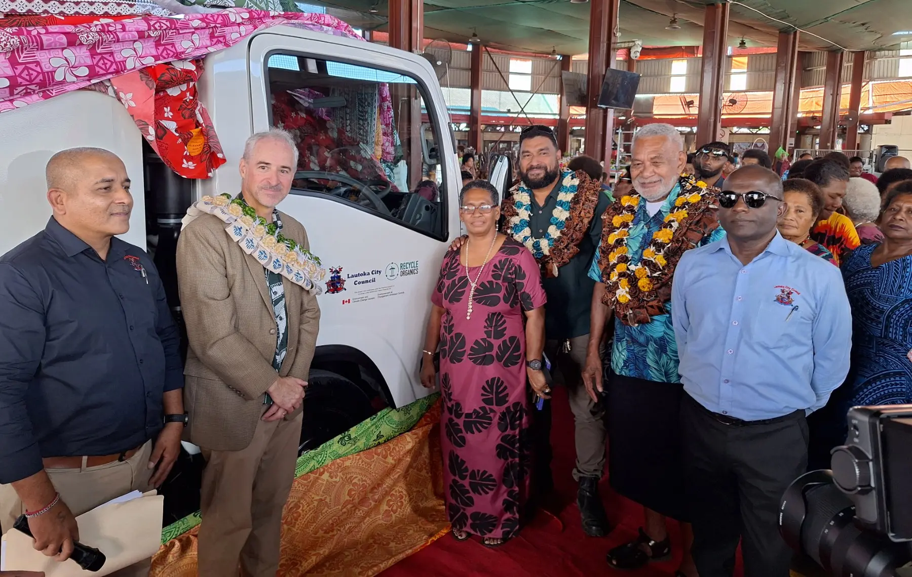 Canadian High Commission head of cooperation David Fournier handing over the 3-tonne Isuzu truck to the Lautoka City Council at the Lautoka Municipal Market. 