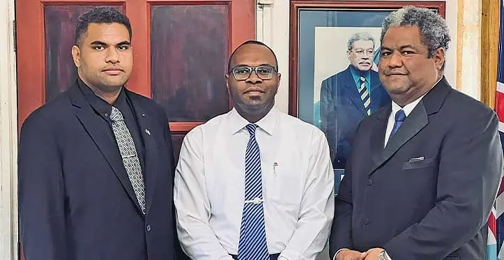 From left, Samuela Savu, Amoni Dalia and SODELPA general secretary, Viliame Waka.