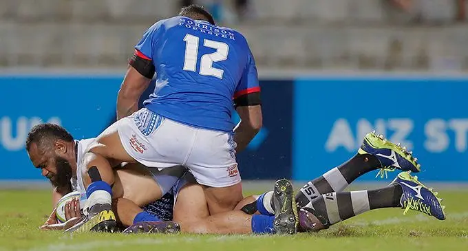 Veteran Fiji Airways Flying Fijians winger Vereniki Goneva scores his 21st Test try against Manu Samoa during their Pacific Nations Cup clash at the ANZ Stadium in Suva on August 10, 2019. Goneva has become the Flying Fijians top Test try scorer and is likely to make the 31-member squad for the 2019 Rugby World Cup. Photo: World Rugby
