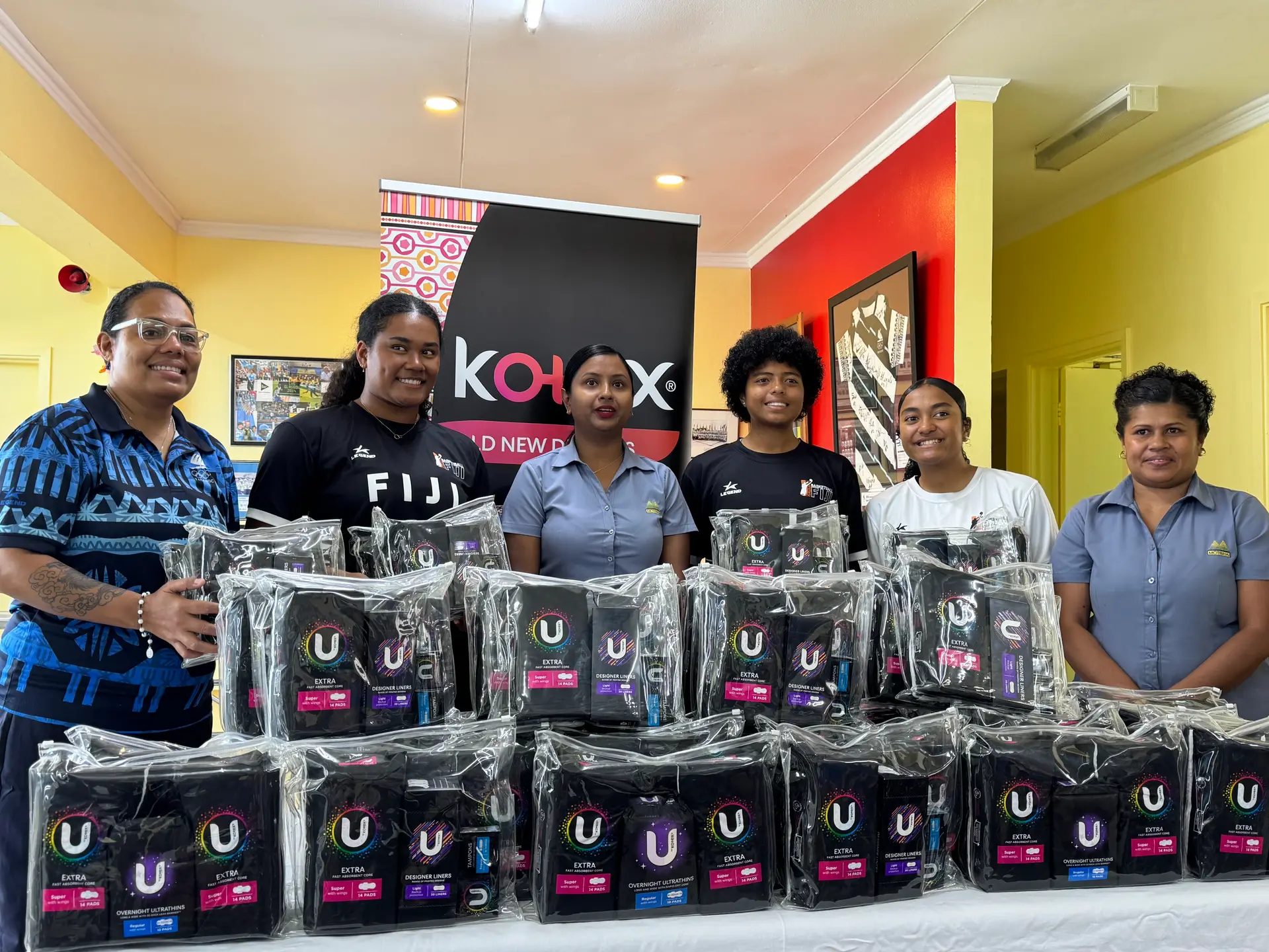 From left: Team Fiji Chef de Mission Jane Niubalavu, Zara Suka, Praneeta Devi, Ana Sofaia Maiwiriwiri and Nyssa Daunivalu at the Fiji Olympic House on October 13, 2026. 