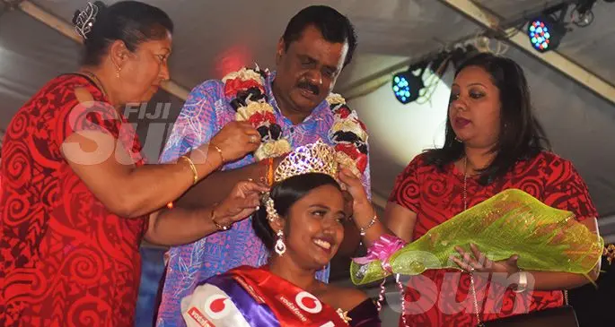 Miss Vodafone Sugar Festival 2019, Miss Formscaff, Christal Kapoor, is crowned by the Minister for Employment, Productivity and Industrial Relations, Youth and Sports Parveen Bala at Churchill Park on September 28, 2019 . Photo: Salote Qalubau