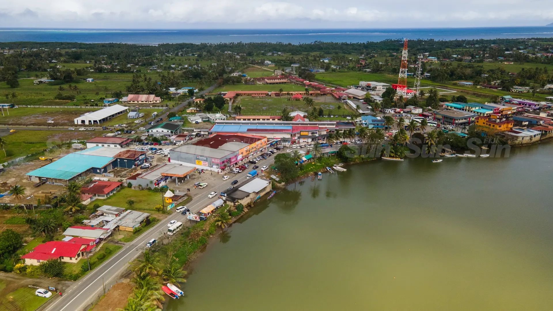 Aerial shot of Navua town.