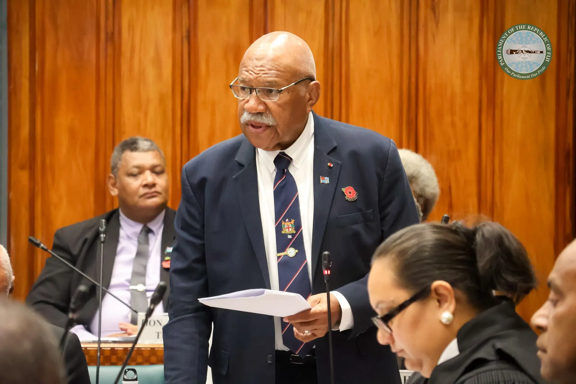 Prime Minister Sitiveni Rabuka addresses Parliament on November 3, 2025. P