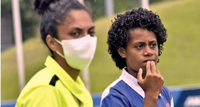 From left: Jemaima Rao, fourth assistant referee and interim Rewa coach Naomi Waqanidrola during the Digicel Premier League clash between Lautoka and Rewa at the ANZ Stadium, Suva, on November 7, 2021. Photo: Fiji FA Media